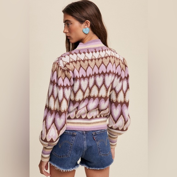 NWT, Listicle V DAY Full of Heart Mock Neck Puff Sleeve Knit Sweater - Picture 2 of 8